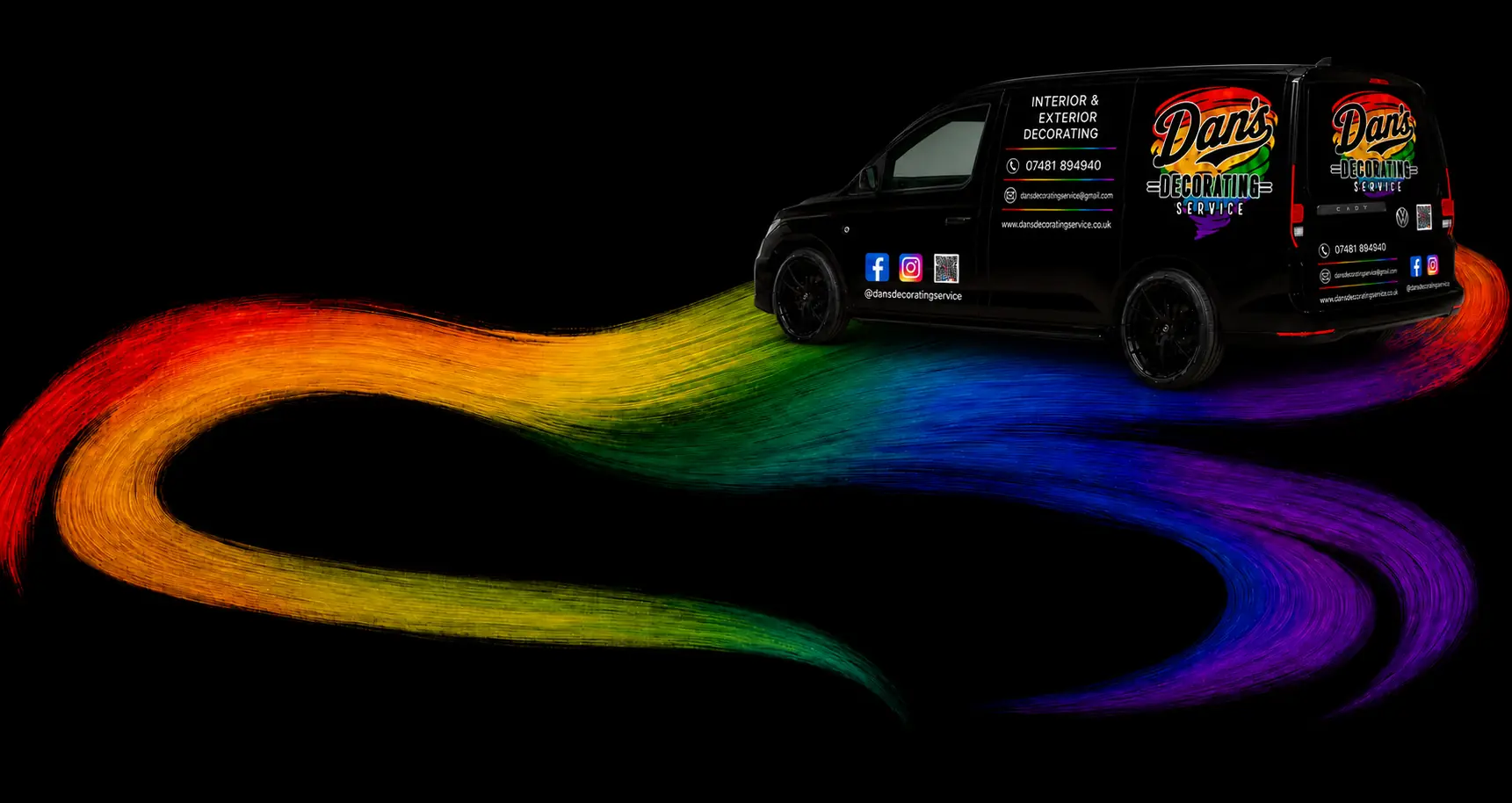 Dan's Decorating Service branded black Volkswagen Caddy van